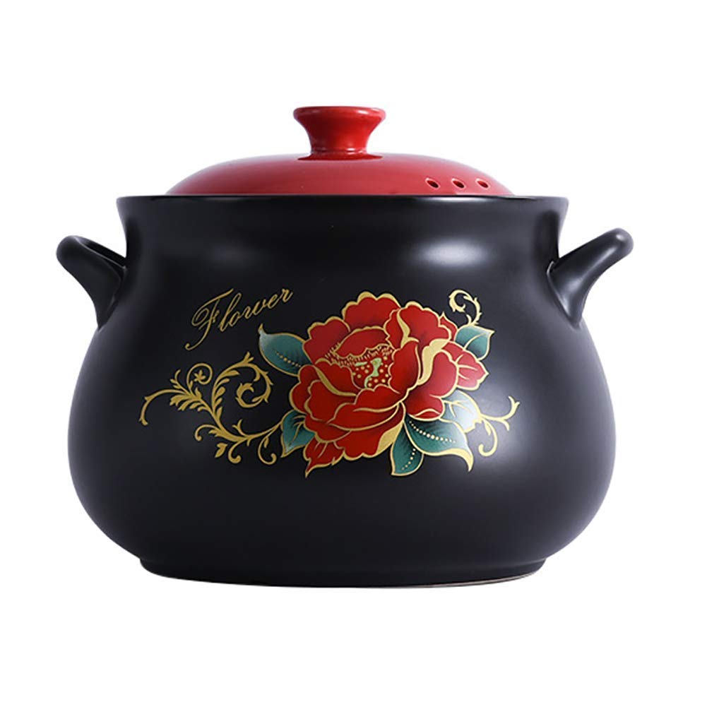 Casseruola Profonda in Ceramica con Coperchio, pentola di Terracotta, pentola di Terracotta, pentola per zuppa, Calda per Cottura lenta, 6,3 Litri, Colore: Nero