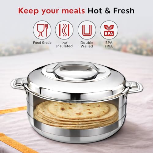 Image of AVIAS Astra Plus Gift Set - 3 Pcs 1000ML, 1500ML & 2500ML | Double Walled PUF Insulated Roti & Chapati Hot Box for Kitchen | Hot case for Rice & Gravy | Set of 3