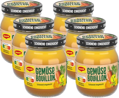 MAGGI Gemüse Bouillon, pastöse Gemüsebrühe im Glas, schonend eingekocht, sofort verwendbar & frei dosierbar, 6er Pack (6 x 160g)