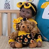 Milidool Black Reborn Baby Girl Doll 22 inch African American Realistic Baby Dolls Girl Lifelike Newborn Dolls with Sunflower Theme
