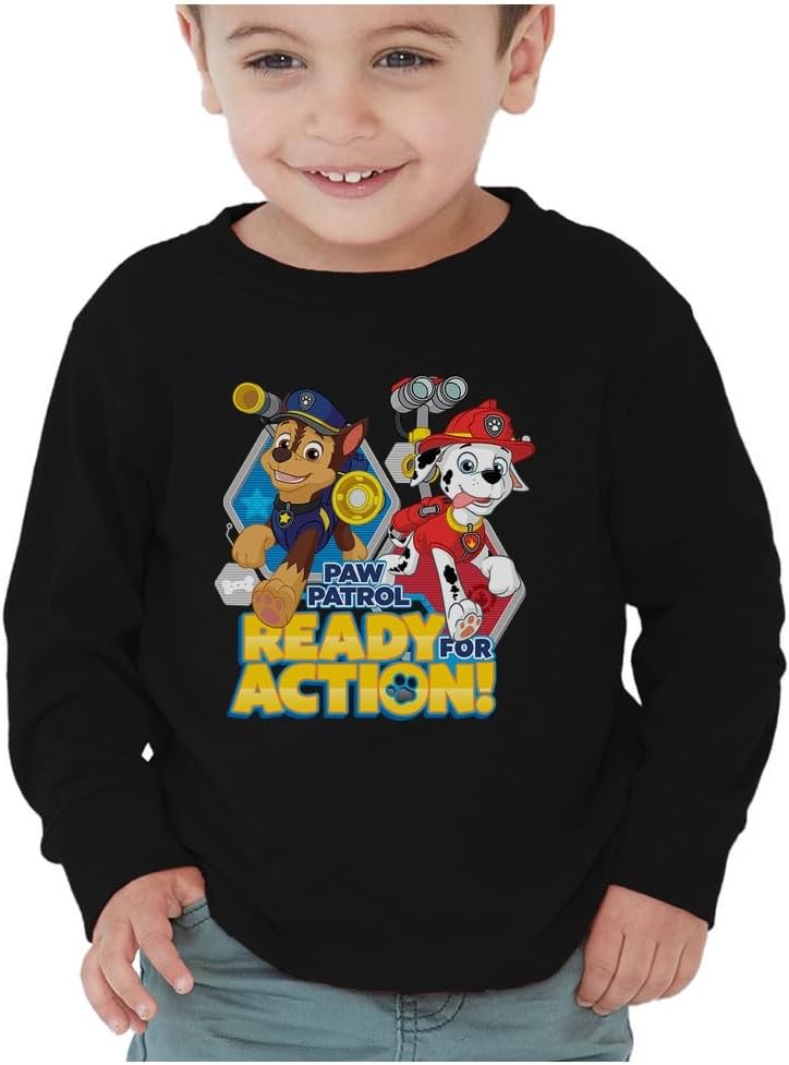 Tstars Paw Patrol Ready for Action Chase Marshall Toddler Kids Long Sleeve T-Shirt