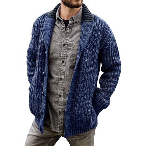 JEShifangjiusu Mens Shawl Collar Cardigan Sweaters Button Down Cable Knitted Sweater Causal Open Front Winter Outwear