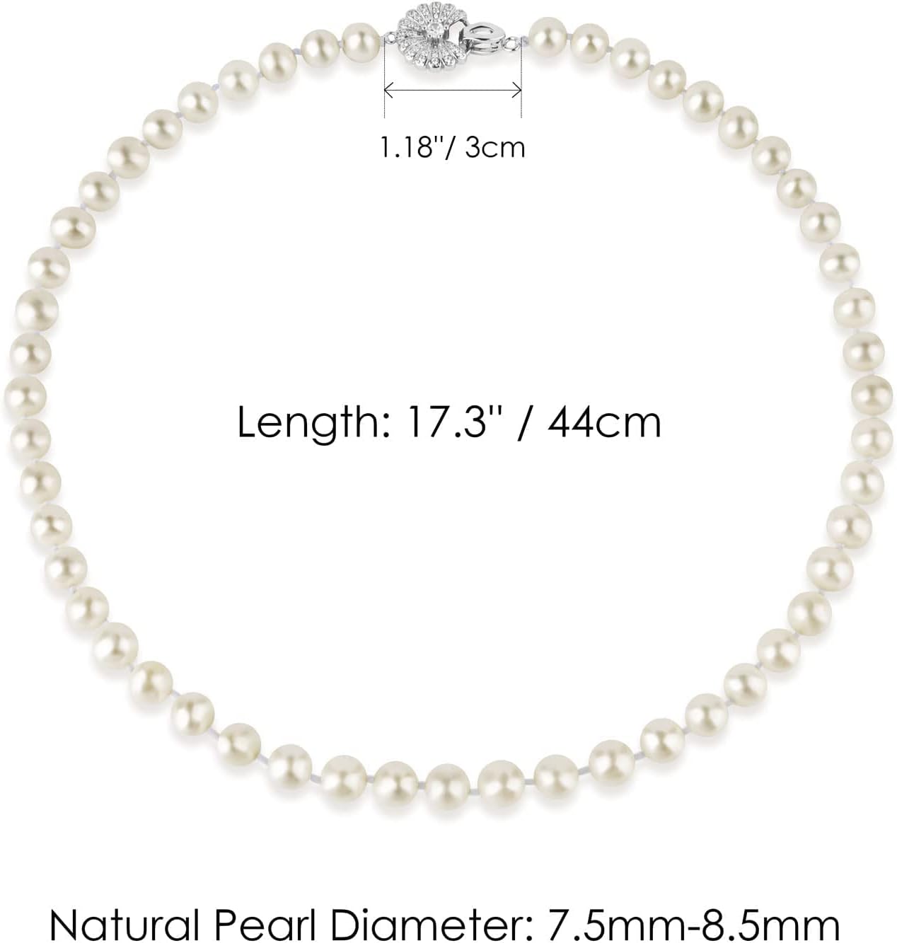 White Freshwater Genuine Cultured Real Pearl Necklace for Women:925 Sterling Silver Clasp-Real Natural Pearl in AAA Quality- Classic Wedding White Dainty Chain Jewelry for Women - Image 5
