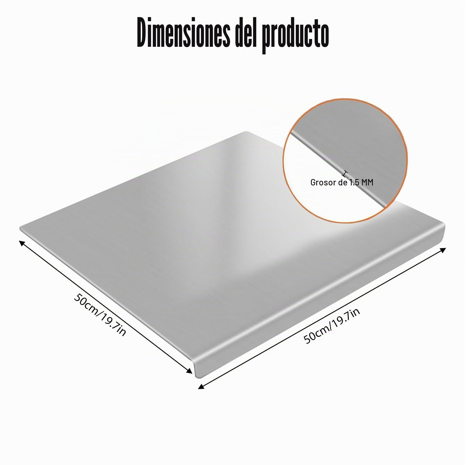 Tabla de cortar grande de acero inoxidable, 50 x 50 x 0,15 cm | tablas de cortar de doble cara tabla de corte antideslizante, encimera de cocina, para carne, frutas, verduras, pan