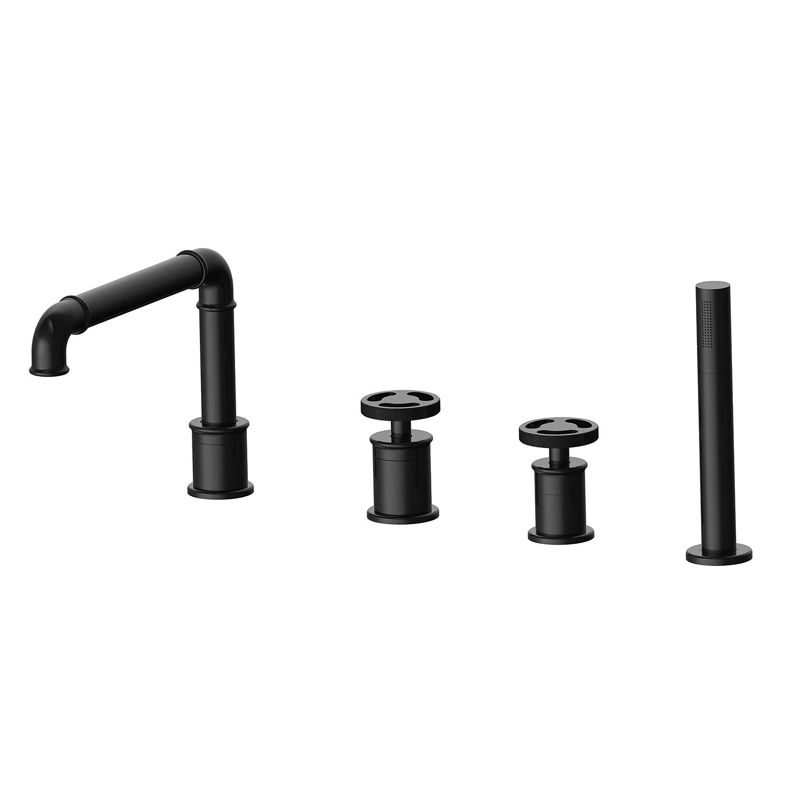 SnamicE Industrial Style Tub Filler Faucet with Handheld Shower Head, Widespread Tub Faucet Set Deck Mount Bathtub Faucet 4 Holes Tub Tap for Bathroom Decoration,