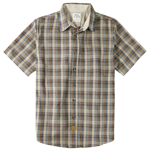 Dubinik Mens Short Sleeve Button Down Shirts 100% Cotton Plaid Mens Casual Button-Down Shirts with Pocket