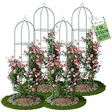 TTL Garden Obelisk Rankhilfe XL 195x40cm grün 4er Set - Rosen Rankgitter Metall rostfrei für Kletterpflanzen Rosen Clematis - pulverbeschichteter Stahl 195 cm hoch 40cm Ø Rankturm Tomaten Gurken