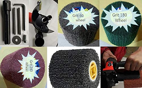 Wire drawing Polishing Burnishing Wheel P60 P180 P240 & Silicon Carbide Poly Strip Abrasive Disc Wheel Roller Wheel Clean & Remove Paint Rust and Oxidation with 5/8"-11 Thread conversion adapter