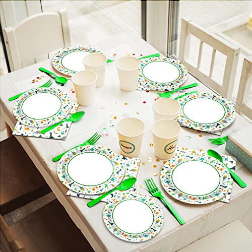 image for Wiooffen 96 Pc Dinosaur Party Plates, Napkins, Watercolor Birthday Tab