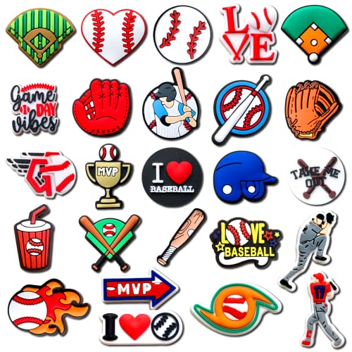 Fohiahfce 25Pcs Baseball Shoe Charms for Clog Decoration, Sports Ball Charms Accessories for Boy Men Party Favor