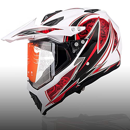 MotorFansClub Large Full Face Helmet Off-Road Dirt Bike Helmets Motorcycle Modular Helmets with Flip Up Visor Sun Shield Fit for Compatible with Adult White