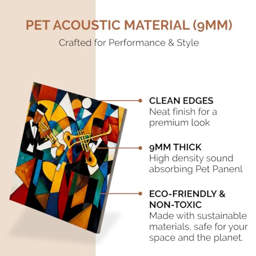 Image of Timber Acoustics Acoustic Art Wall Panels for Music Studio, 48 inchx32 inch PET Felt Sound Absorbing & Noise Reduction Panels for Wall, Acoustic Panels for Music Studio, (Abstract Jazz Band, Set of 6)
