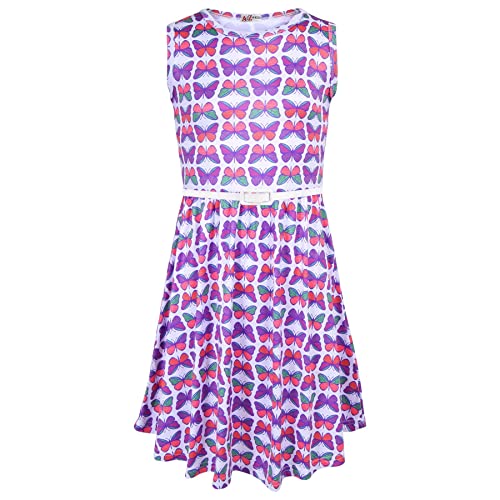 A2Z 4 Kids Vestido de patinadora para niñas, sin mangas, flores silvestres, mariposas, estampado floral, suave, cómodo, para baile, verano, fiesta, 5-13 años, Mariposas, 9-10 años