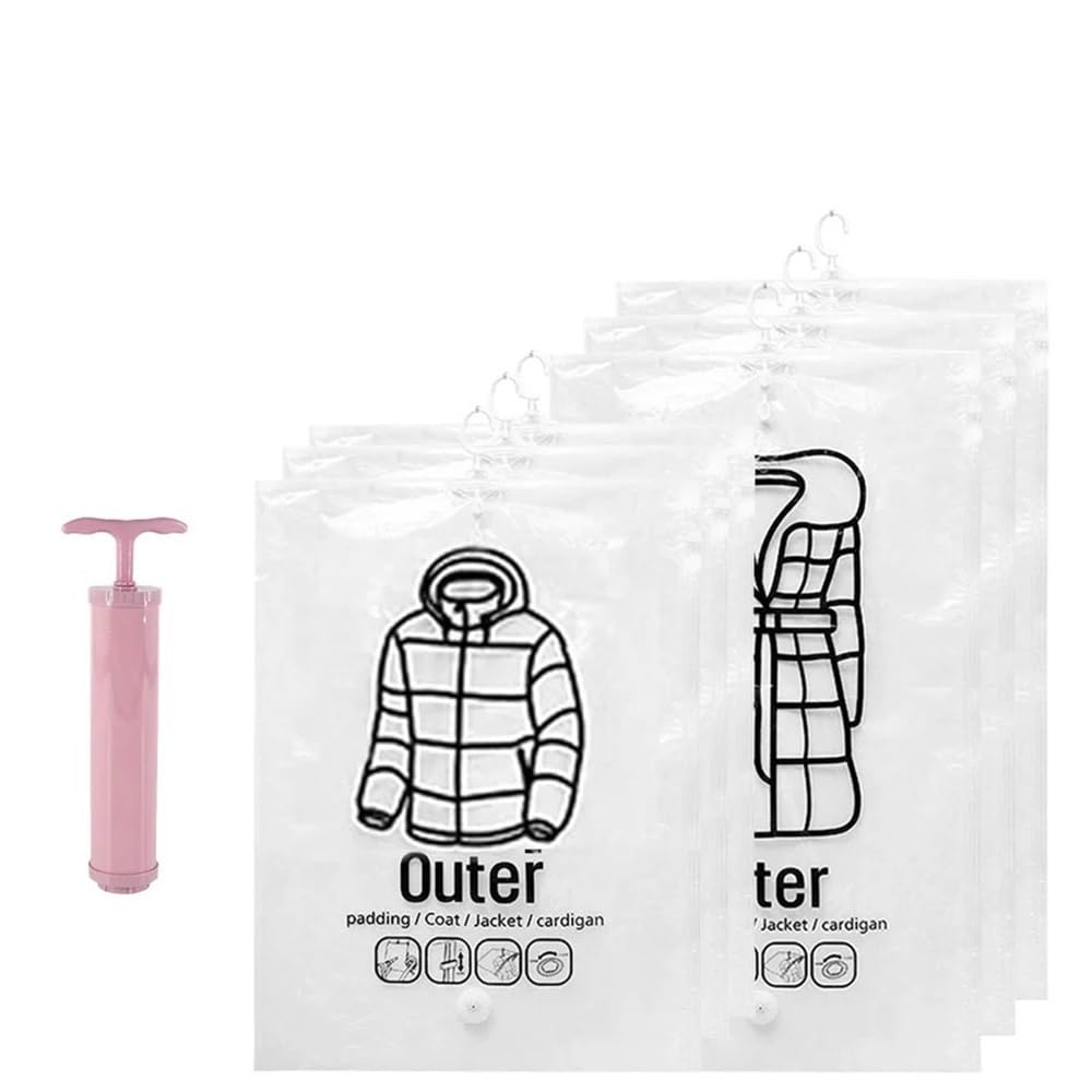 Hanging Vacuum Sealing Storage Bags Space Saving Organizer With Hanger Home Wardrobes Closet for Storing Clothes(3M And 3L With Pump)