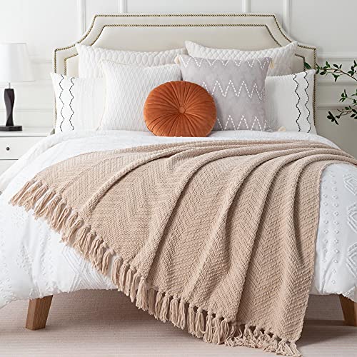 Battilo Home BTL15025-CREAM Beige Throw Blanket For Couch, Knitted Beige Blanket For Bed thumb #2