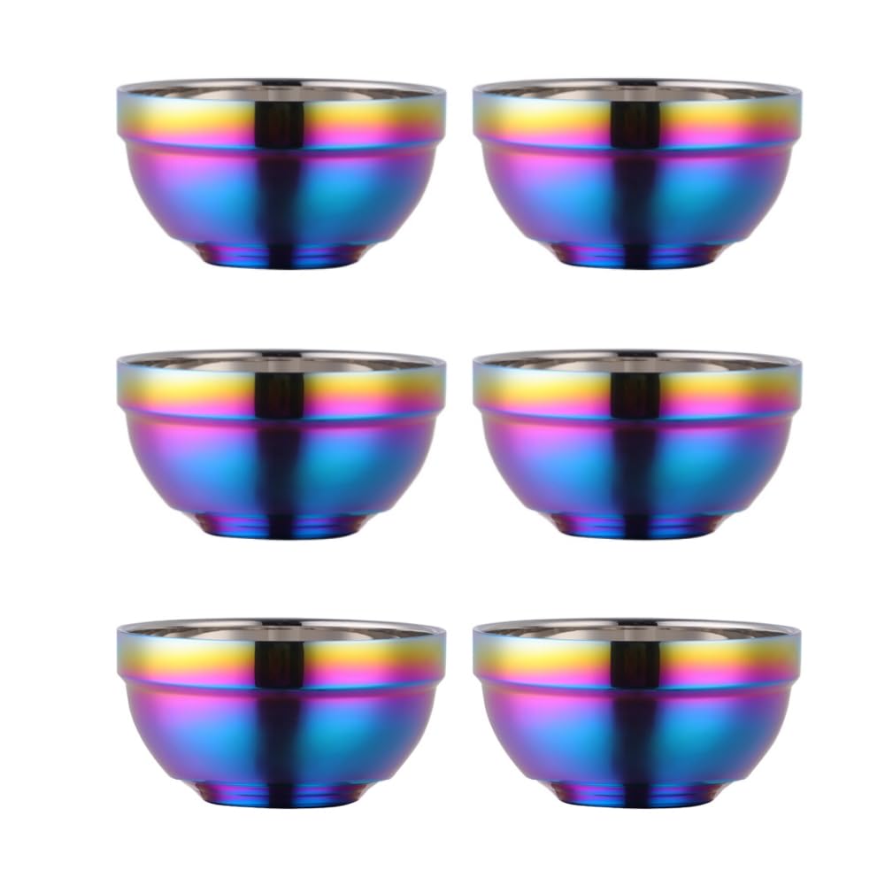 Buyer Star Juego de 6 tazones de acero inoxidable 304, 4,48 pulgadas de doble pared aislamiento térmico antiescalado, cuencos de sopa de cocina, color arco iris gota resistencia ensaladera juego para