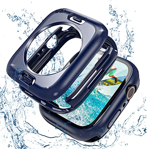Polyjoy 2 in 1 Hard PC Waterproof Case for Apple Watch SE Series 6 5 4 se 40mm, iWatch Screen Protector Case Cover with Tempered Glass, Front & Back Bumper Women Men( Blue)
