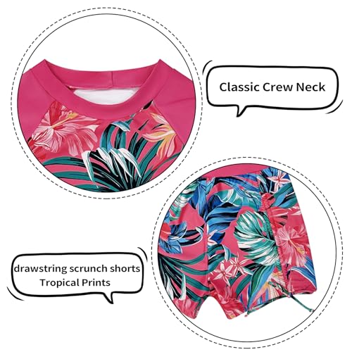Image of Girls Swimsuit Long Sleeve Rash Guard Bathing Suit Two Piece Swimwear Swimming Tops and Ruched Shorts 4-13t