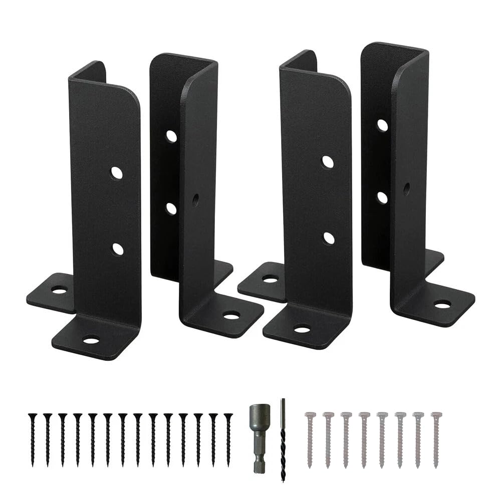 Crozgan Black 4Pcs Deck Post Anchor Base Brackets Wood Fence Pergola Post Base Brackets Fit 1.5X1.5, 2X2, 2X4, 4X4 Adjustable Suitable For Deck Railing Mailbox Support