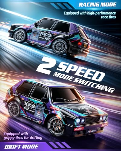 Image of RC Drift Car with Racing Livery 4WD 1 /24 Remote Control Drift Car | 20KM /H High-Speed Classic 80s-Style Sports Hatchback Toy Vehicle with LED Lights, Extra Racing Tires, for Adults and Kids