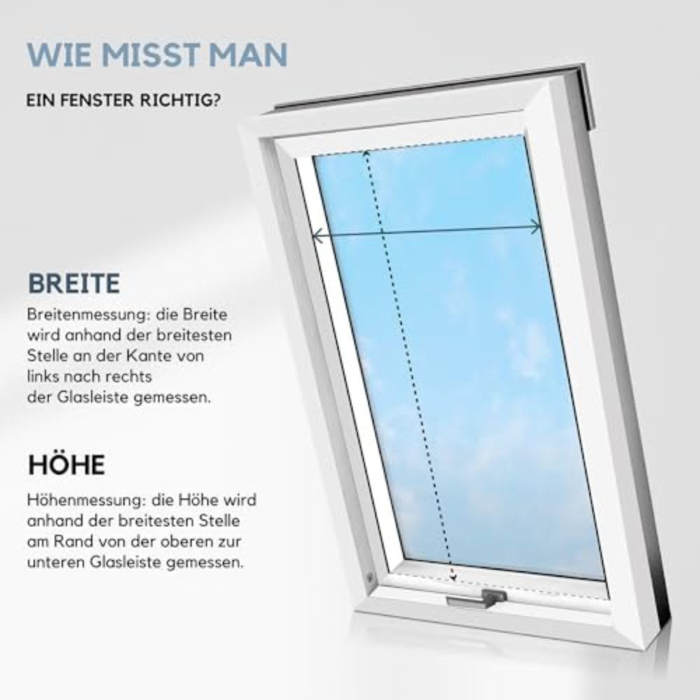 Wabenplissee Dachfenster - Maßanfertigung, 100% Verdunkelung, Thermo-Isolierung, Einfache Montage, Up&Down System, Breite 30-120 cm, Höhe 50-149 cm, 6 Stofffarben, 3 Profilfarben