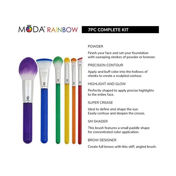 MODA-Royal-Langnickel-Make-up-Pinsel-Set-mit-Tasche-Regenbogenfarben-7-teilig-inkl-Puder-Kontur-Highlighter-Super-Crease-kleiner-Shader-und-Augenbrauen-Designer-Pinsel-mehrfarbig MODA Royal & Langnickel Make-up-Pinsel-Set mit Tasche, Regenbogenfarben, 7-teilig, inkl. Puder, Kontur, Highlighter…