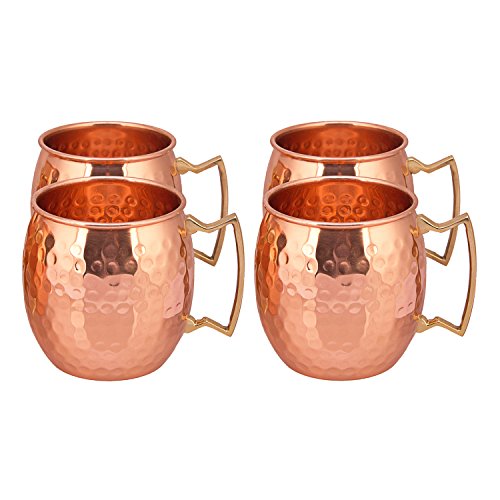 Aakrati Copper Mugs (Set of 4) | PREMIUM QUALITY |475 ML|Solid Copper Moscow Mule, Hammered Finish, Extra Shine | 100% Genuine Product | WONTED
