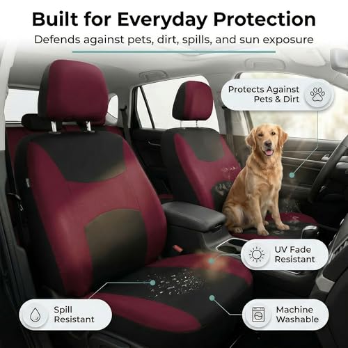 Image of FH Group Front Set Cloth Car Seat Covers for Low Back Seats with Removable Headrest, Airbag Compatible, Universal Fit Seat Cover for SUV, Sedan, Van, Burgundy