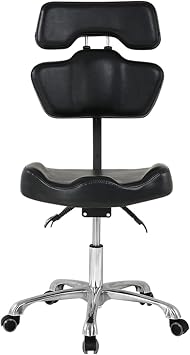 Tattoo Artist Chair Saddle Stool Chair with Back Ergonomic Rolling Esthetician Seat Adjustable Stool with Wheels Portable Salon Chair Hydraulic Beauty Office Chair Black