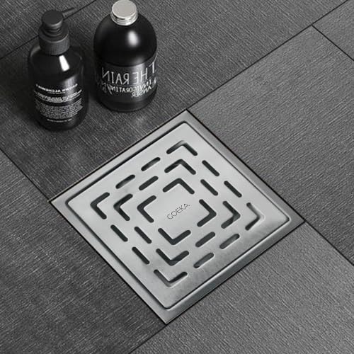 Image of GOEKA Sapphire Square Flat Cut Floor Drain | 304-Grade Stainless Steel Waste Water Drain Channel with Anti-Cockroach Trap | 6 x 6 Inches Bathroom, Kitchen & Balcony Jali