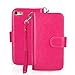idudu iPhone 6 Plus/iPhone 6S Plus Case, Luxury PU Leather Wallet Flip Cover Case with Credit Card Holder Built-in 9 Card Slots & Wrist Strap for iPhone 6 Plus/iPhone 6S Plus (Hot pink)