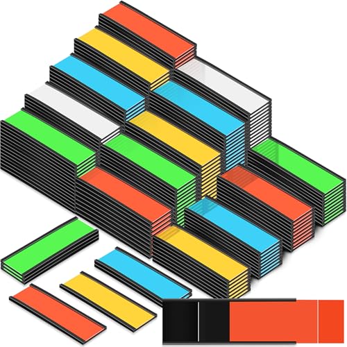 Seajan Magnetic Label Holders Channel Cardholders Magnetic Name Plate Tags Cabinet Labels for Shelving with Clear Plastic Protector 200 Colorful Paper Insert(1 x 3'',300 Pcs)