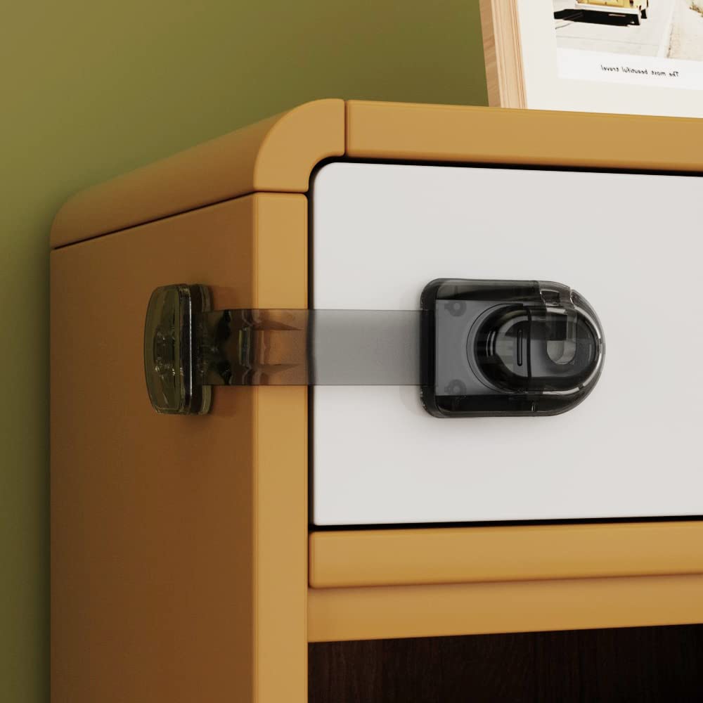 EUDEMON3 Pack Child Safety Locks, Childproof Strap Locks for Drawers, Fridges, Toilets, Cupboards, Ovens, Cabinets, Multi Use Baby Cabinet Latches, Easy to Install, No Drilling (Clear-Black)