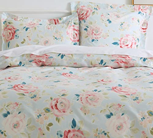 Dauaoto Duvet Cover Twin Size Set, Cotton Bedding Floral Pattern, Teens Girls Duvet Cover 68"X86" + 1 Sham, Rose Flower Garden #TOP7