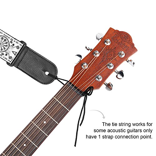 Image of Anwenk Guitar Strap, Stamped Leather Guitar Strap PU Leather Western Vintage 60's Retro Strap with Genuine Leather Ends for Electric Bass Guitar, with Tie,Include 2 Picks,Bronze