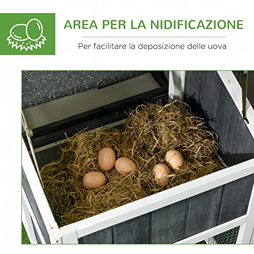 PawHut Pollaio Prefabbricato in Legno con Area Aperta, Pollaio per Galline da Esterno, Casetta per Galline e Nido per la Cova, Aiuola e Tetto in Asfalto, Grigio - immagine 6
