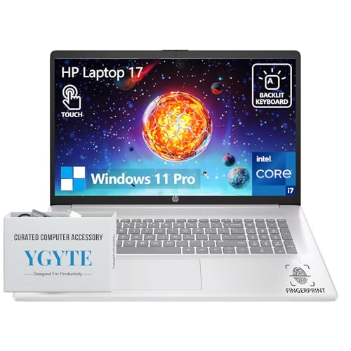 Image of HP 17 Touchscreen Laptop Computer, 17.3 inch HD+ Touch Screen Laptop Notebook PC, Intel 10-Core i7, 32GB RAM 1TB SSD, Windows 11 Pro, 10 Key Backlit Keyboard, Fingerprint Reader, Wi-Fi 6
