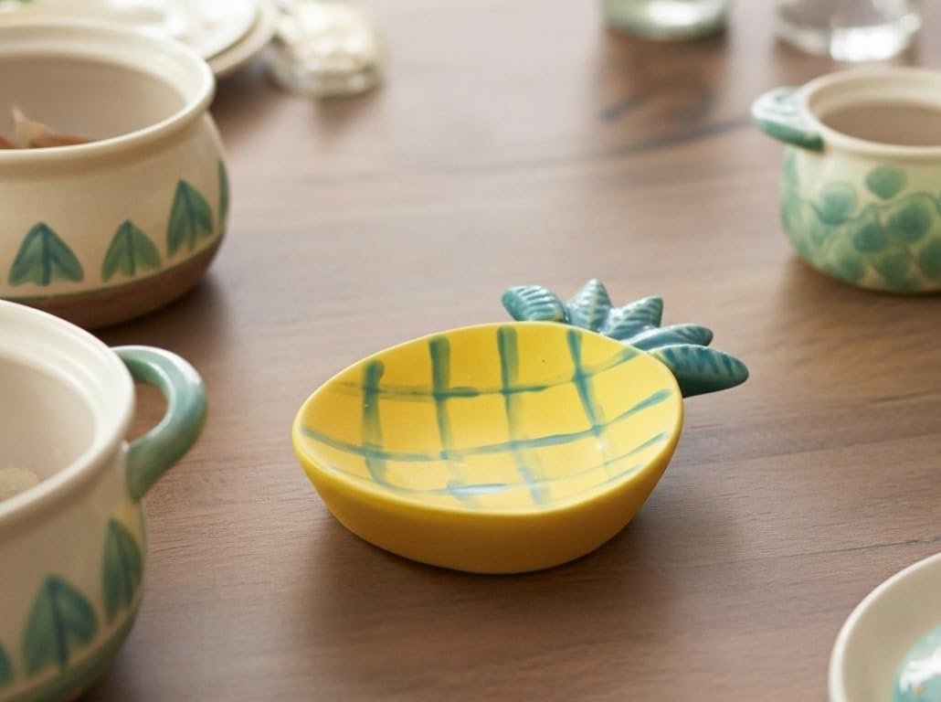The Himalayan Goods Company Stoneware Ceramic Pineapple Ladle Spoon Rest Stand or Small Snacks Serving Tray (7.5 x 4.5 inches) (Yellow)