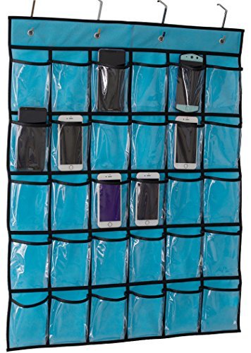 KIMBORA Classroom Pocket Chart for Teacher Cell Phones Holder Door Hanging Calculator Organizer, (30 Pockets,Clear Pocket)