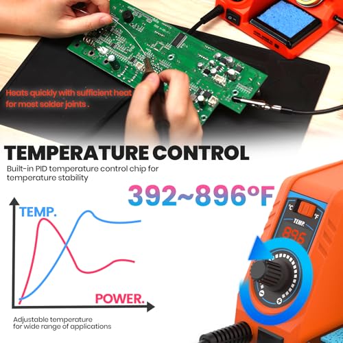 Image of 926LED V3 Entry-Level 60W Soldering Station Iron Kit in Orange with Temperature Control includes Helping Hands, Lead-Free Solder, 6 Soldering Tips, ESD-Safe Tweezers, Sleep Mode