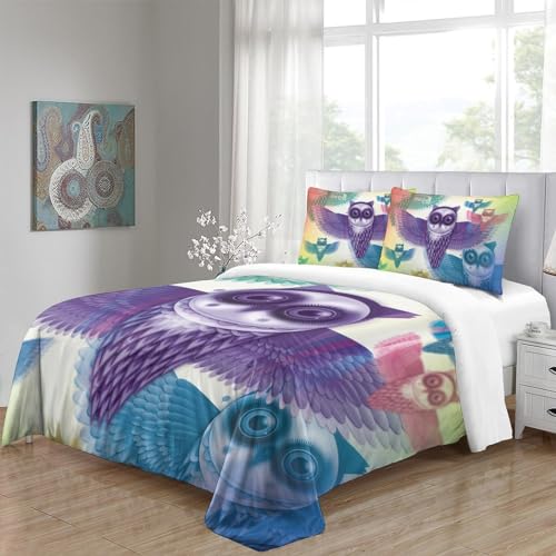 Housse de couette hibou 3D en microfibre thermorégulatrice avec zip invisible - 5