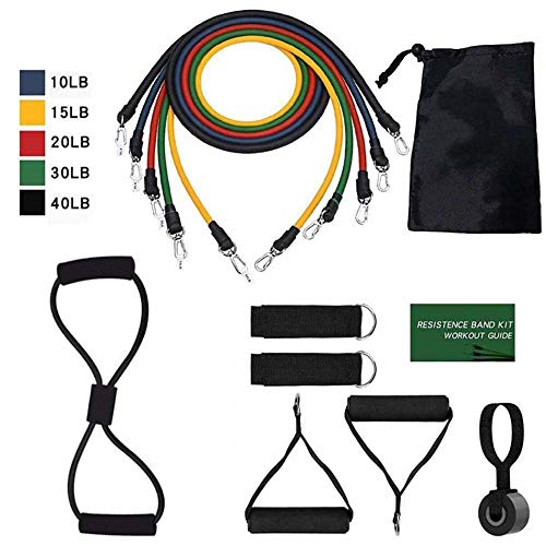 RISEFIT 11PCS Exercise Resistance Bands Set, Fitness Stretch Workout Bands with Fitness Tubes, Foam Handles, Ankle Straps, Door Anchor for Home Gym Fitness,for Men Women (11PCS SET + RESISTANCE BANDS)