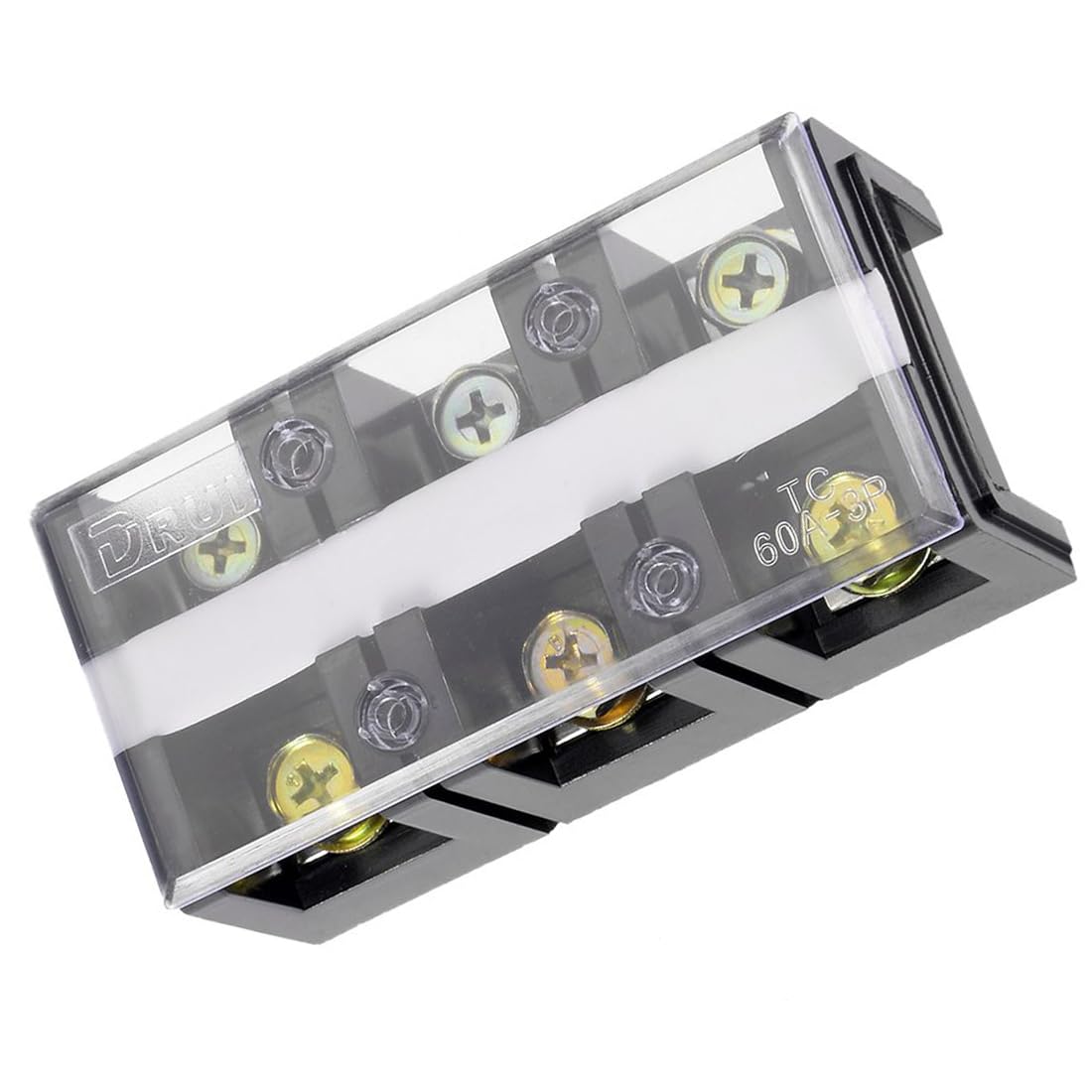 TA-VIGOR Dual Row 3 Position Barrier Terminal Block, 600V 60A Heavy-Duty Screw Type Terminal Block with Clear Cover, Wire Connector Strip for Electrical and Industrial Wiring