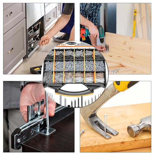 Image of Dianrui 2000 PCS High Hardness Nails & Wood Screws & Sheet Metal Screws Assortment Kit,Phillips Drive Flat & Pan Head Wood Screws Set for Picture Hanging /Wood /DIY with Storage Box