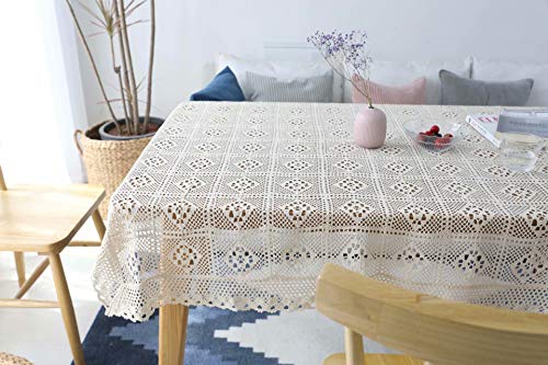 Beige Lace Handmade Vintage Diamond Tablecloth Kitchen Tablecloths For Rectangle Tables Size 39X55 For Party Banquet Dining Wedding Decorations #TOP4