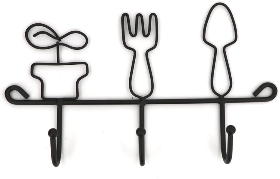 OMMITO Hook Hanger Wall Mount with 3 Hooks Charming Spoon Fork Pot Cast Iron Mental Wire Decorative