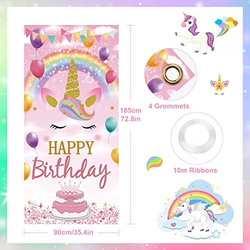 Unicorn Birthday Decorations Banner - Unicorn Birthday Banner For Girls Pink Unicorn Happy Birthday Banner Unicorn Door Cover Banner For Girls Kids Unicorn Themed Birthday Party Decor Photo Props #TOP4