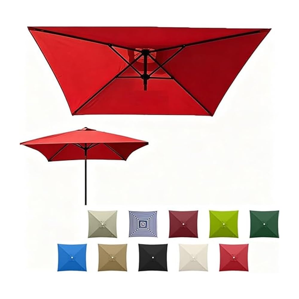 4/8 Ribs Square Outdoor Umbrella Replacement Canopy, 6.5/8.2/9.8ft Patio Parasol Top Cover, Replacement Fabric Backyard Yard Table Umbrella Cloth(Red,2x2m/6.5x6.5ft)