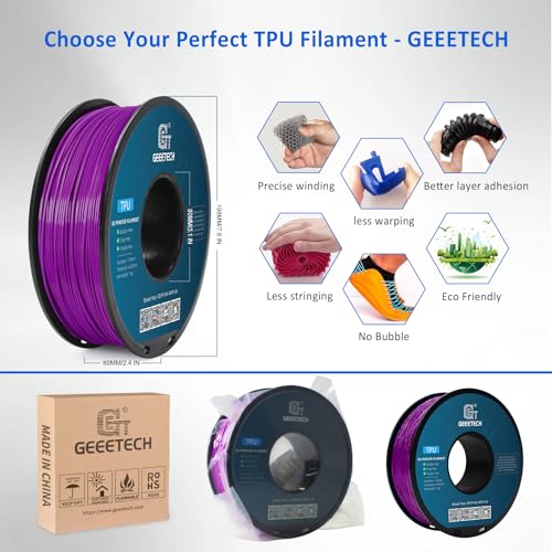 Image of Geeetech TPU Filament 1.75mm - 95A Flexible 3D Printer Filament with High Elasticity, 1KG (2.2lbs) Spool, Dimensional Accuracy ±0.03mm, Fits Most FDM Printers (Purple)