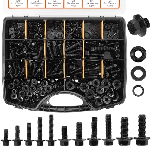 Hapric 384 Pcs Metric Flange Bolt Assortment Kits, M6x1.0, M8x1.25, M10x1.5 Bolts(12mm to 30mm) Grade 10.9 Alloy Steel Metric Machine Screws Nuts and Bolts Kit